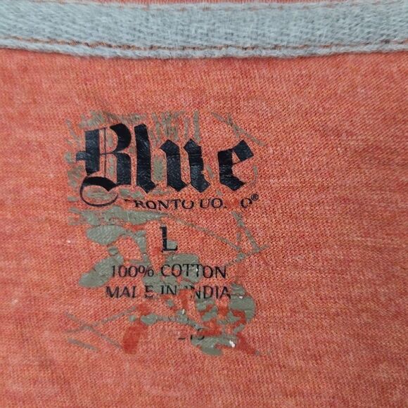 Men's L Short Sleeve Solid V-neck T-Shirt Heather Burnt Orange Lightweight Tee - Picture 3 of 5